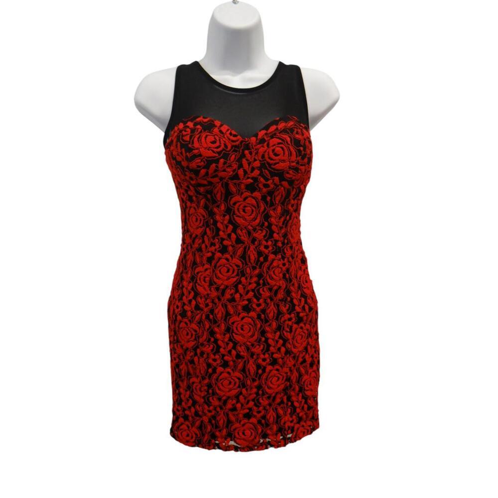 Material Girl Red Floral Lace Mini Dress